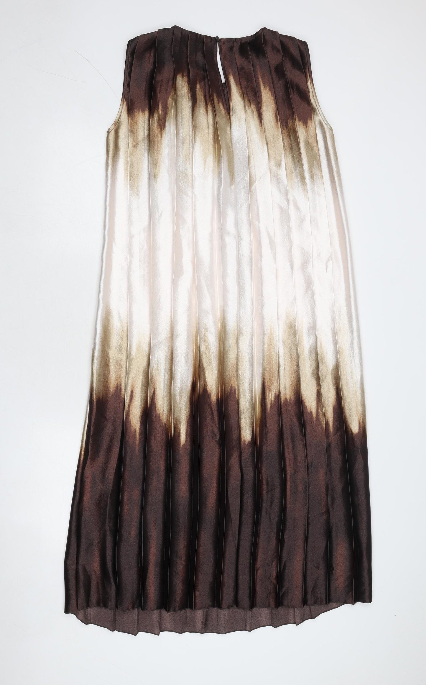 Marks and Spencer Womens Brown Geometric Polyester Trapeze & Swing Size 12 Round Neck Button