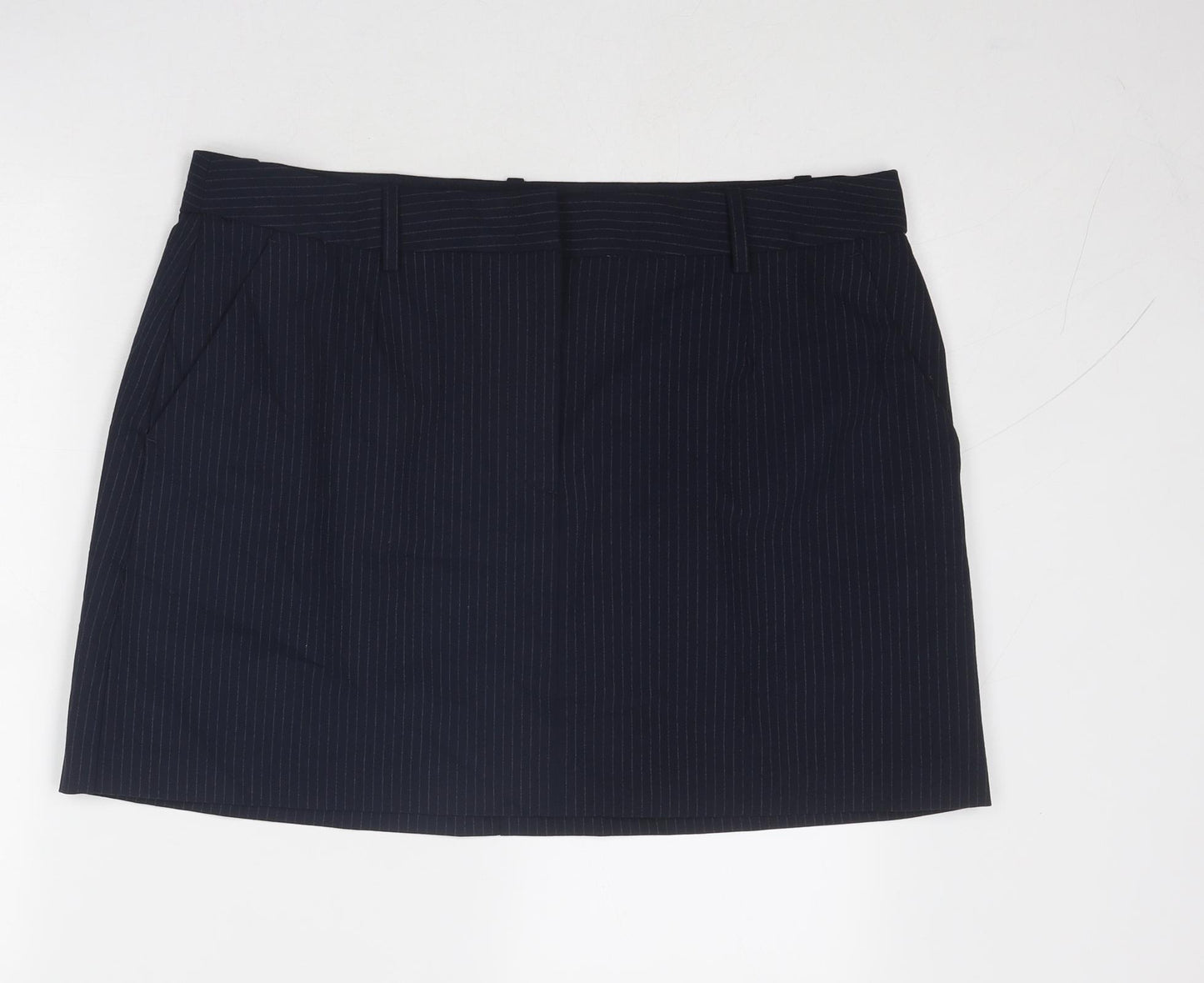 Marks and Spencer Womens Blue Striped Polyester A-Line Skirt Size 20 Zip