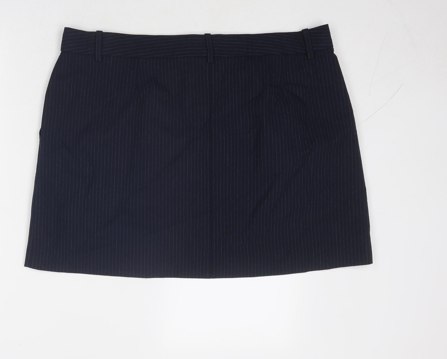 Marks and Spencer Womens Blue Striped Polyester A-Line Skirt Size 20 Zip