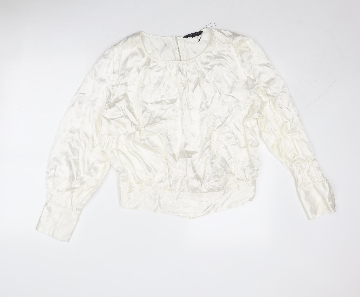 Marks and Spencer Womens Ivory Viscose Basic Blouse Size 18 Boat Neck - Tie Back