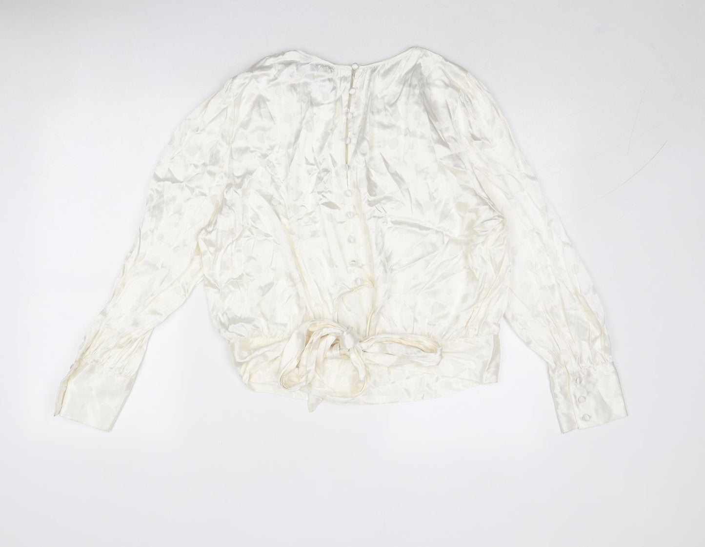 Marks and Spencer Womens Ivory Viscose Basic Blouse Size 18 Boat Neck - Tie Back