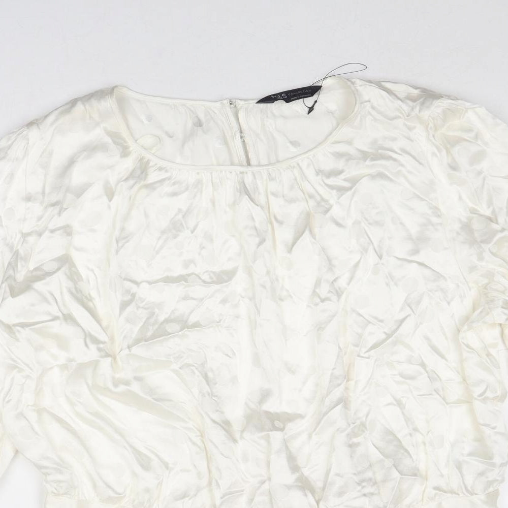 Marks and Spencer Womens Ivory Viscose Basic Blouse Size 18 Boat Neck - Tie Back