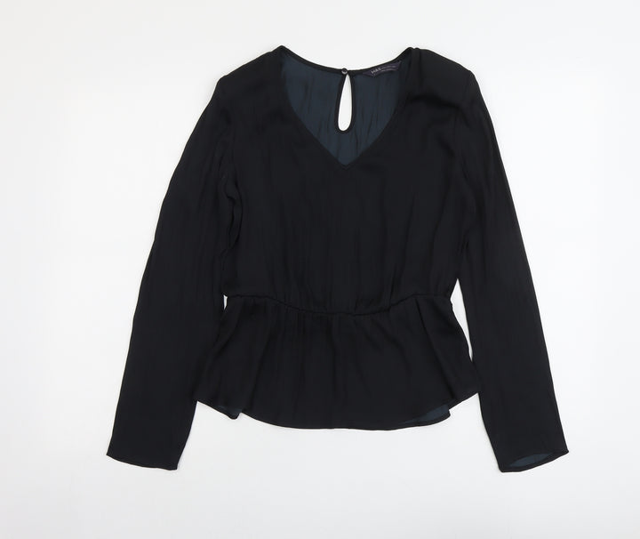 Marks and Spencer Womens Black Polyester Basic Blouse Size 8 V-Neck