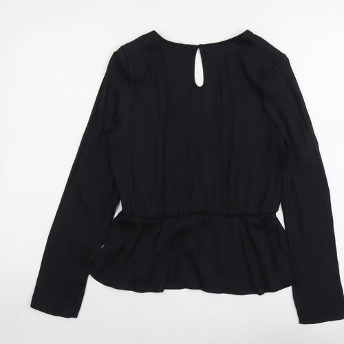 Marks and Spencer Womens Black Polyester Basic Blouse Size 8 V-Neck