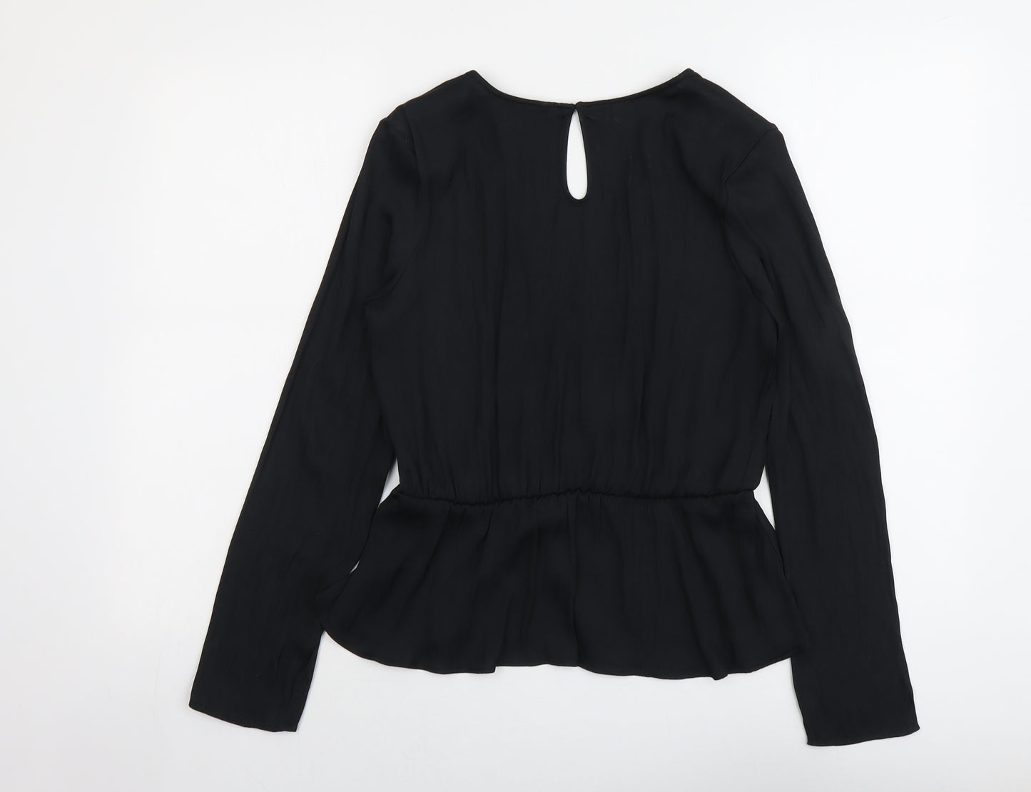 Marks and Spencer Womens Black Polyester Basic Blouse Size 8 V-Neck