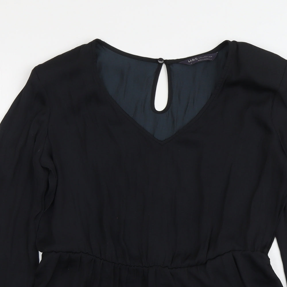 Marks and Spencer Womens Black Polyester Basic Blouse Size 8 V-Neck