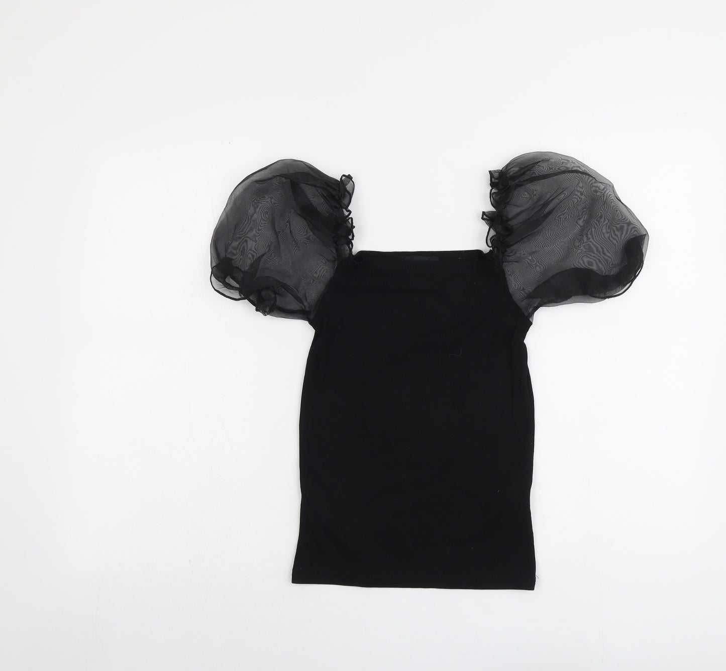 New Look Womens Black Polyester Basic Tank Size 10 Square Neck - Sheer Sleeves