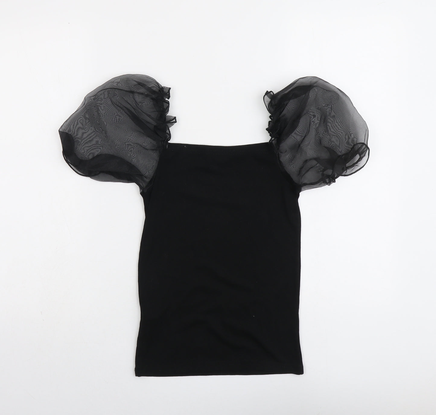 New Look Womens Black Polyester Basic Tank Size 10 Square Neck - Sheer Sleeves
