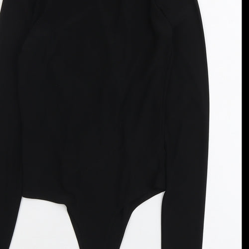 PRETTYLITTLETHING Womens Black Polyester Bodysuit One-Piece Size 8 Snap - Wrap Front