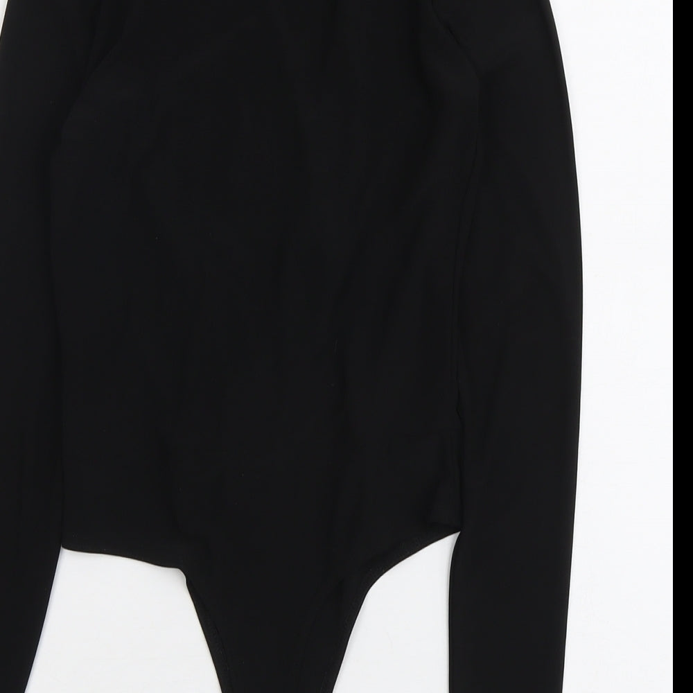 PRETTYLITTLETHING Womens Black Polyester Bodysuit One-Piece Size 8 Snap - Wrap Front