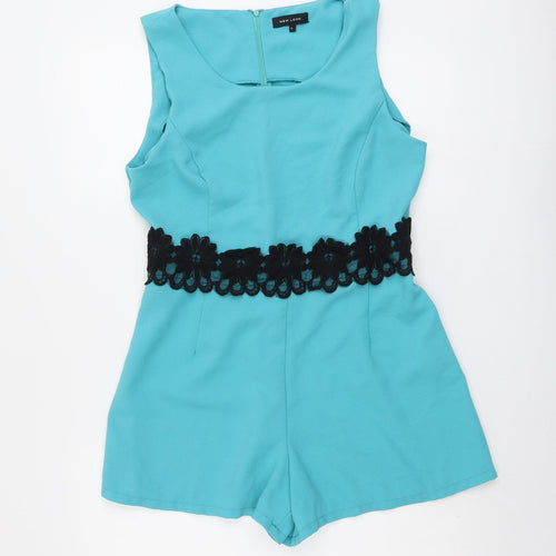 New Look Womens Blue Polyester Playsuit One-Piece Size L Zip - Lace Detail