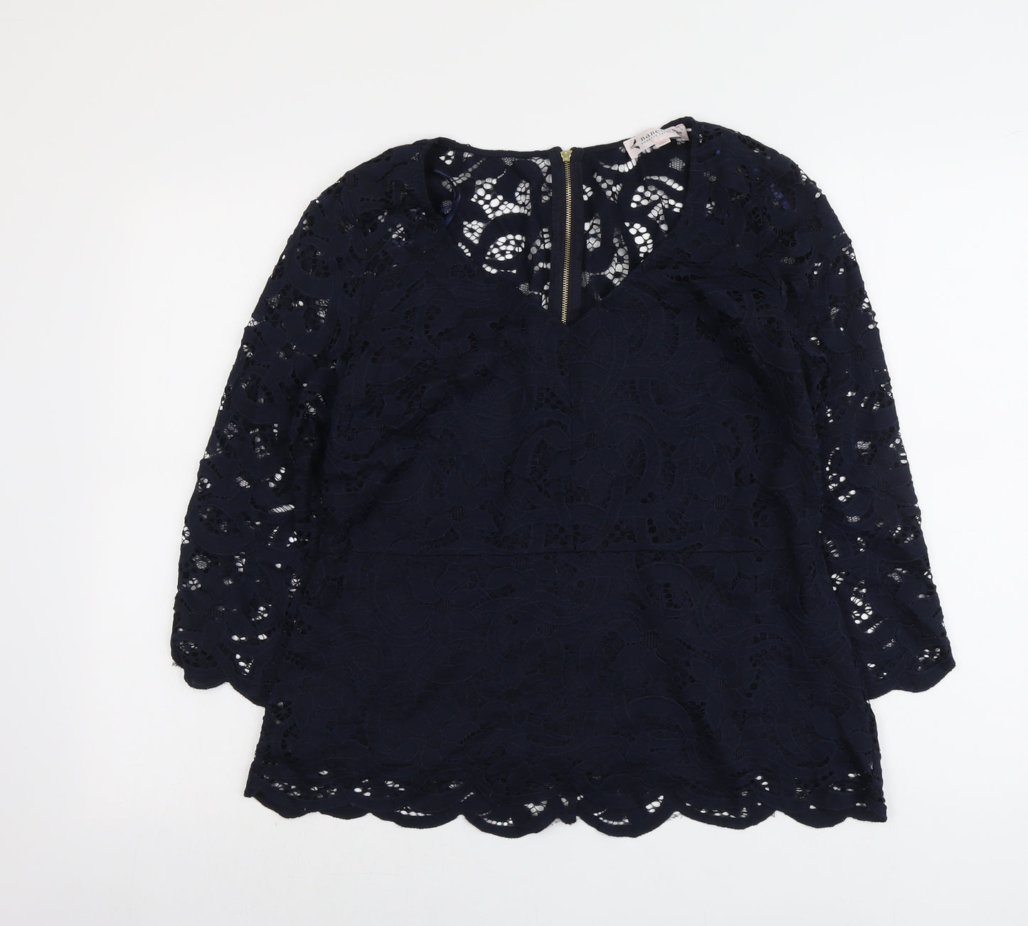Nanette Lepore Womens Blue Geometric Cotton Basic Blouse Size L V-Neck