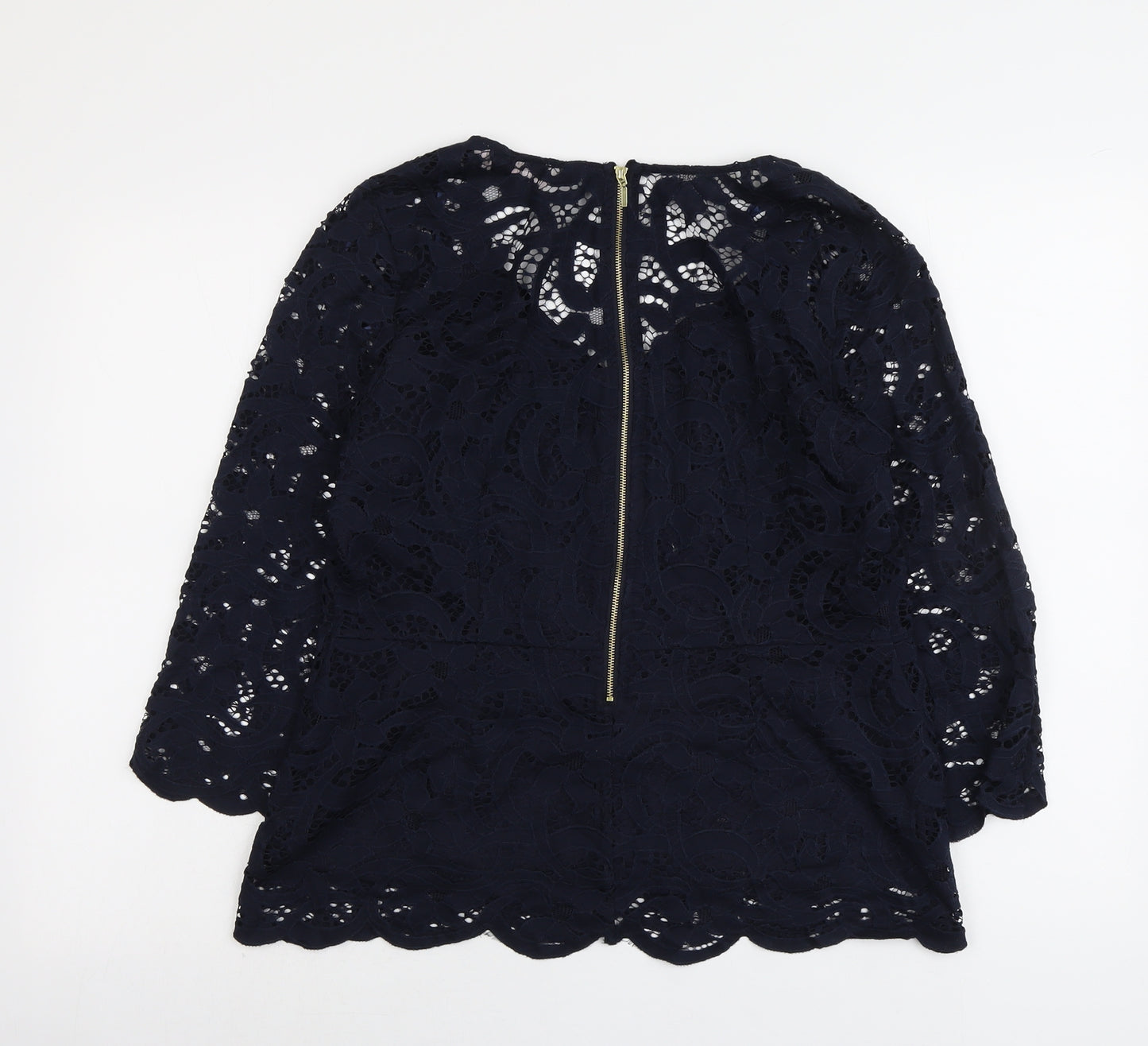 Nanette Lepore Womens Blue Geometric Cotton Basic Blouse Size L V-Neck