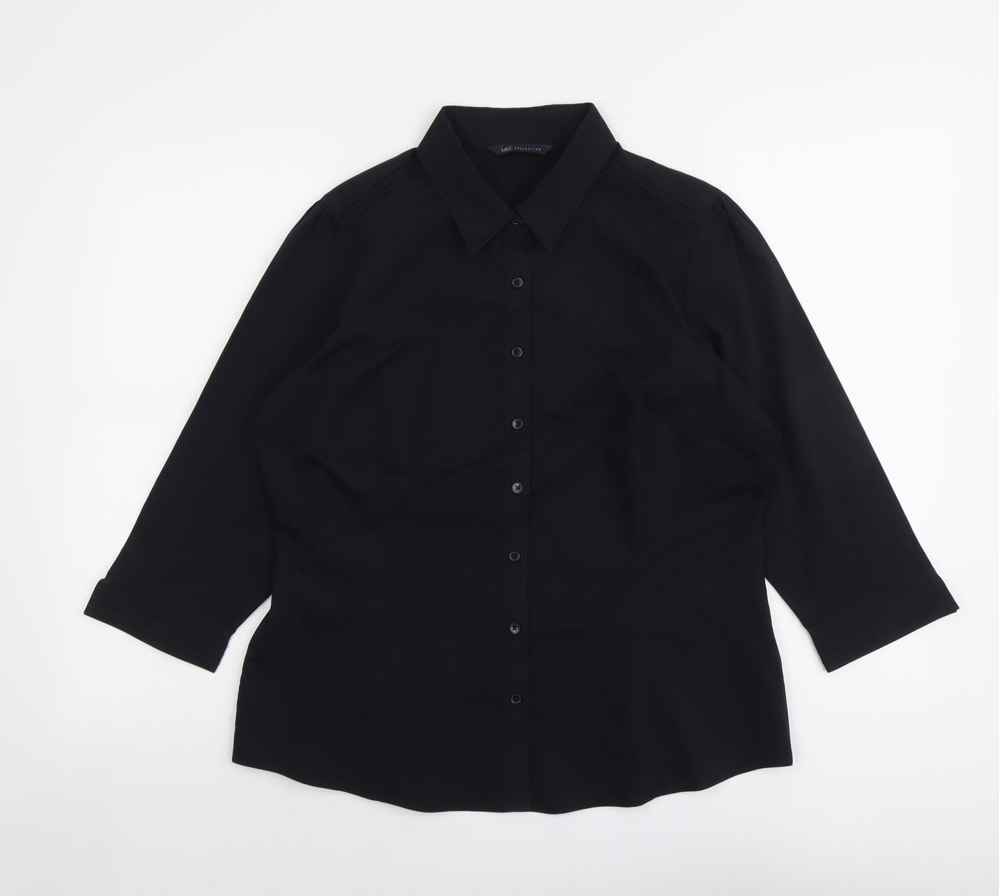 Marks and Spencer Womens Black Polyester Basic Button-Up Size 16 Collared