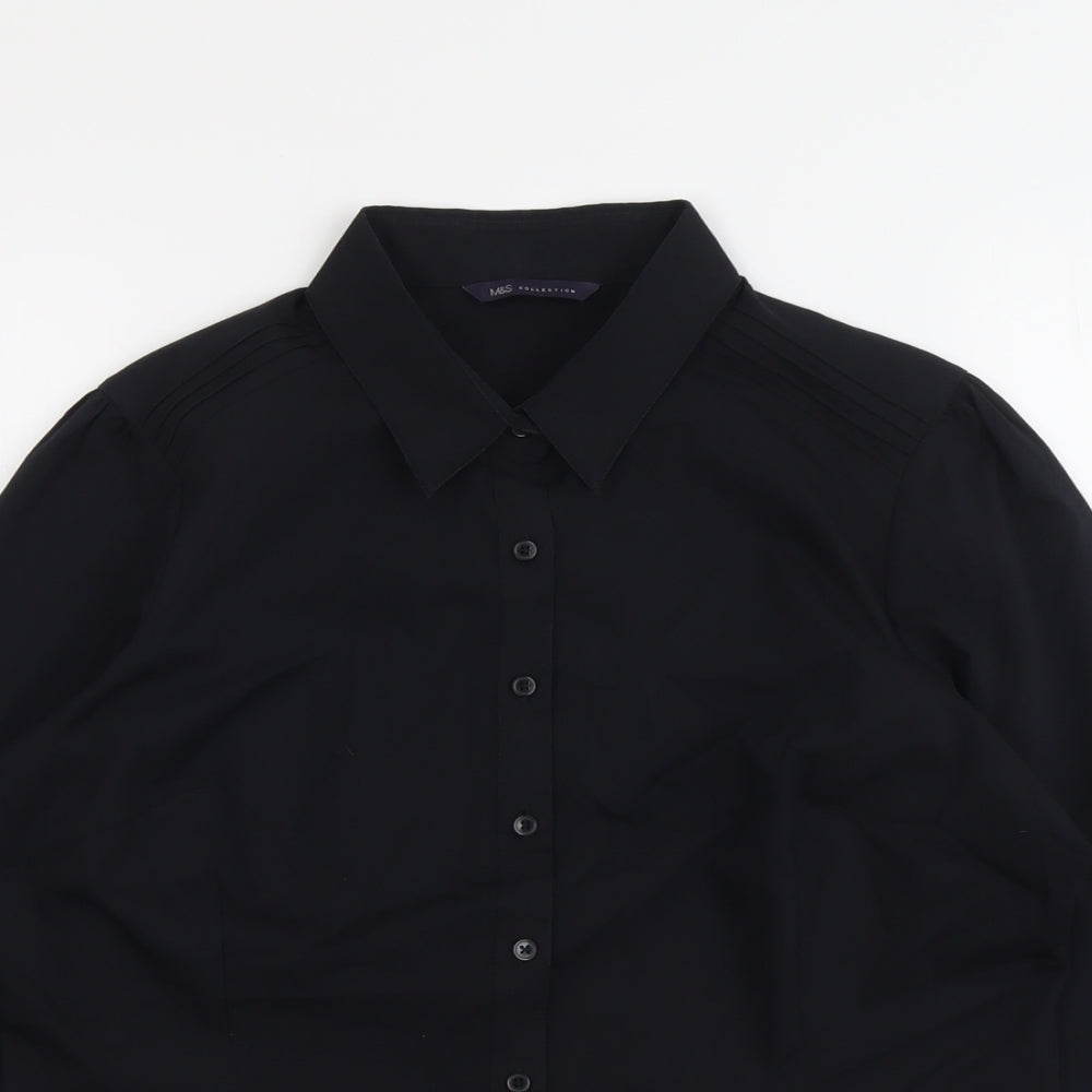 Marks and Spencer Womens Black Polyester Basic Button-Up Size 16 Collared