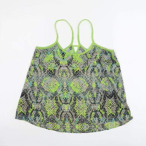 Butterfly Womens Green Geometric Polyester Camisole Tank Size 10 Round Neck