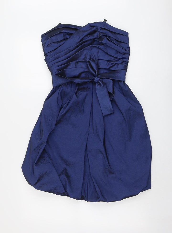 Vera Mont Womens Blue Polyester Mini Size 10 Square Neck Zip - Strapless