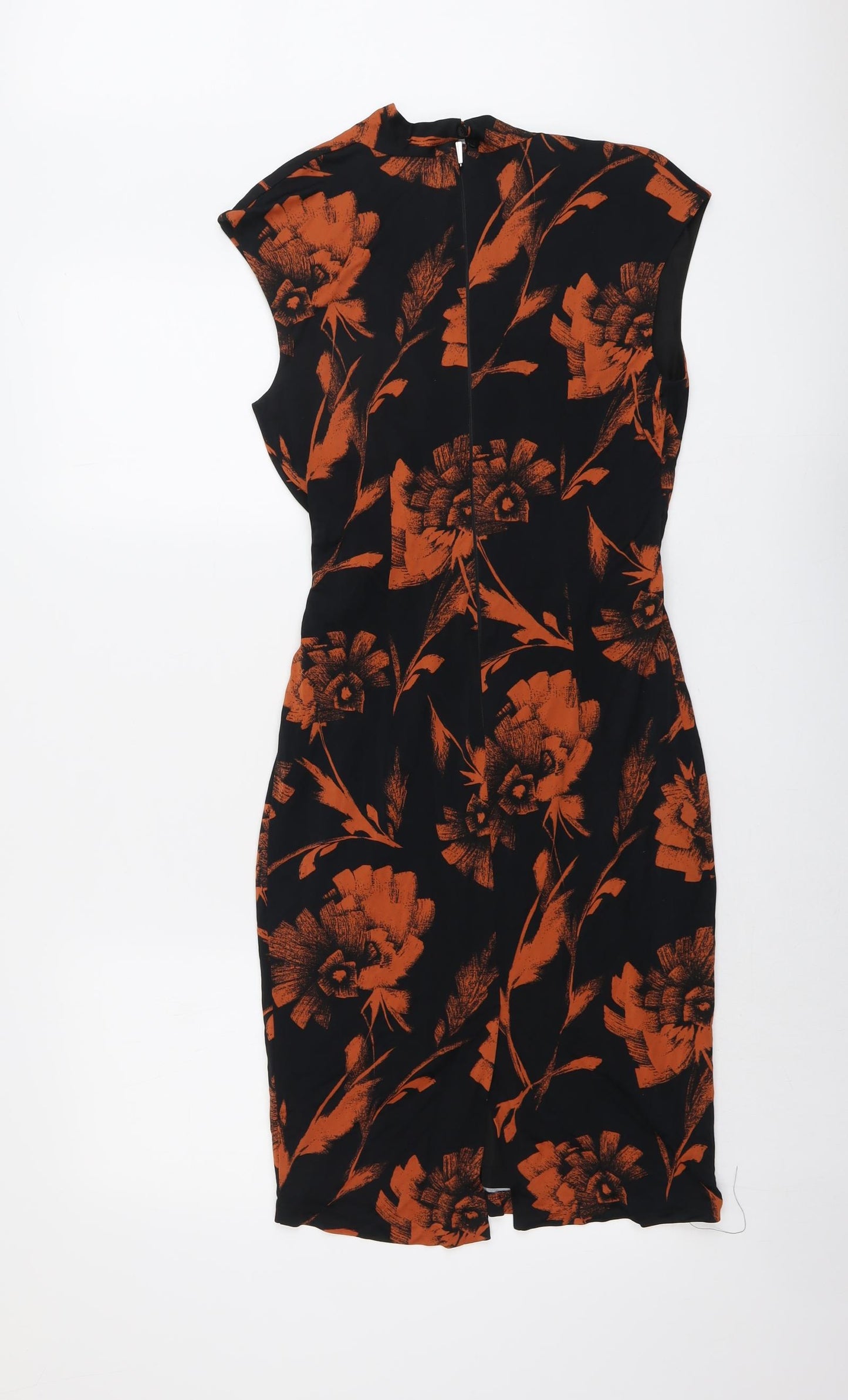 Autograph Womens Black Floral Viscose Sheath Size 10 V-Neck Zip