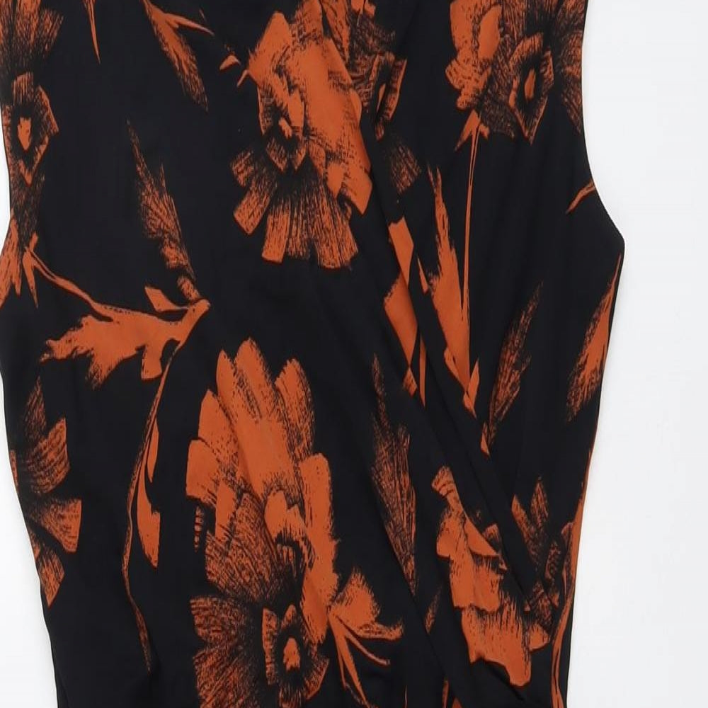 Autograph Womens Black Floral Viscose Sheath Size 10 V-Neck Zip