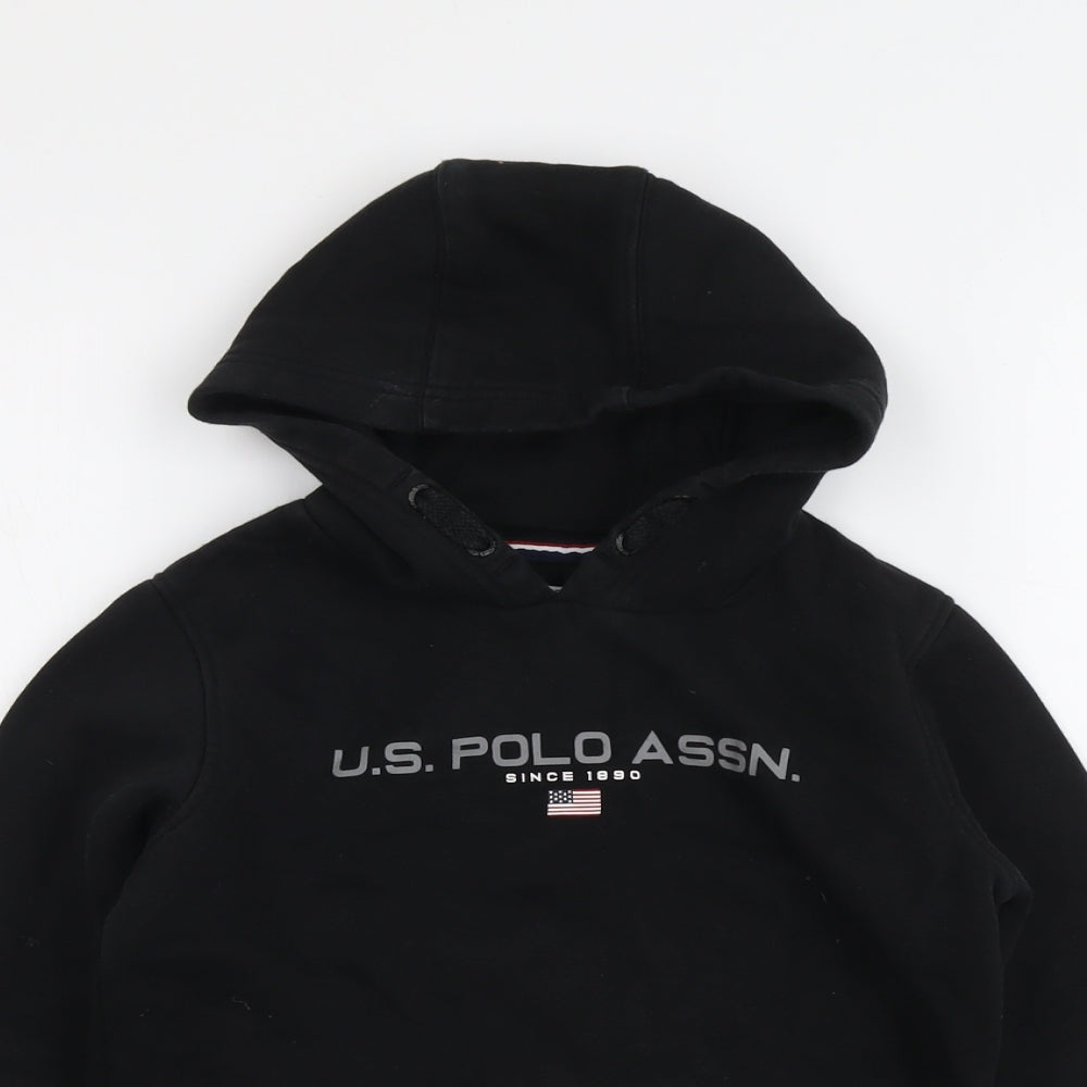 US Polo Assn. Boys Black Cotton Pullover Hoodie Size 9-10 Years Pullover