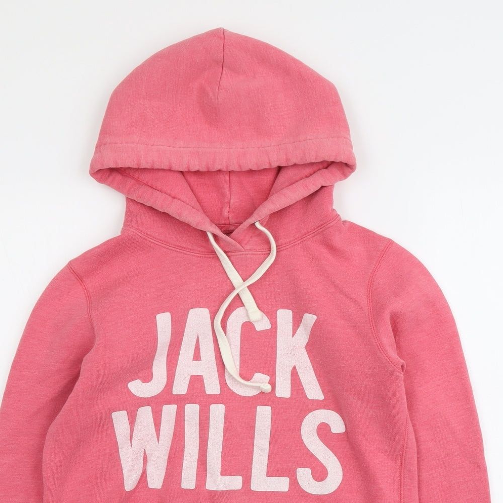 Jack Wills Womens Pink Cotton Pullover Hoodie Size 10 Pullover