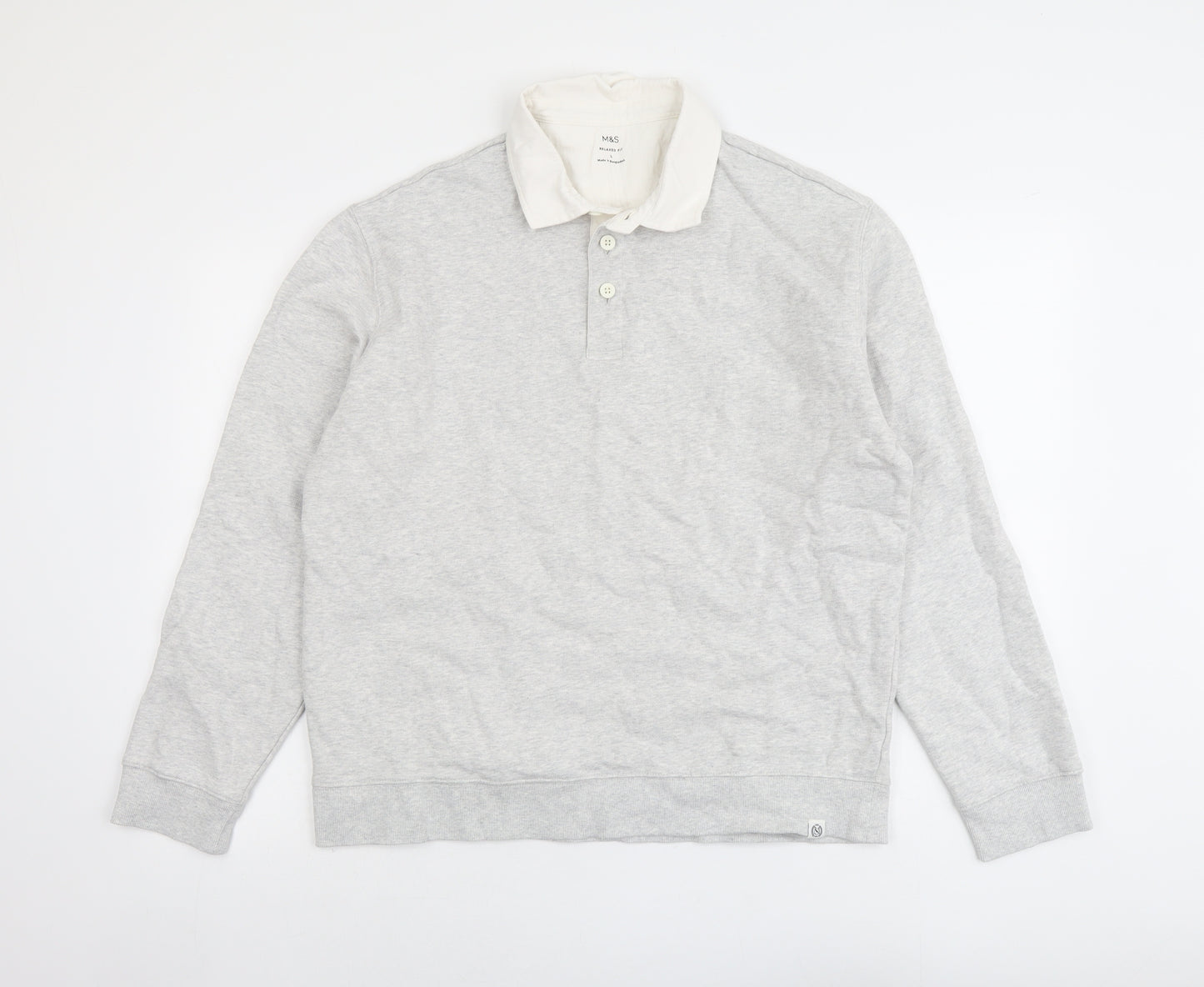 Marks and Spencer Mens Grey Cotton Pullover Sweatshirt Size L