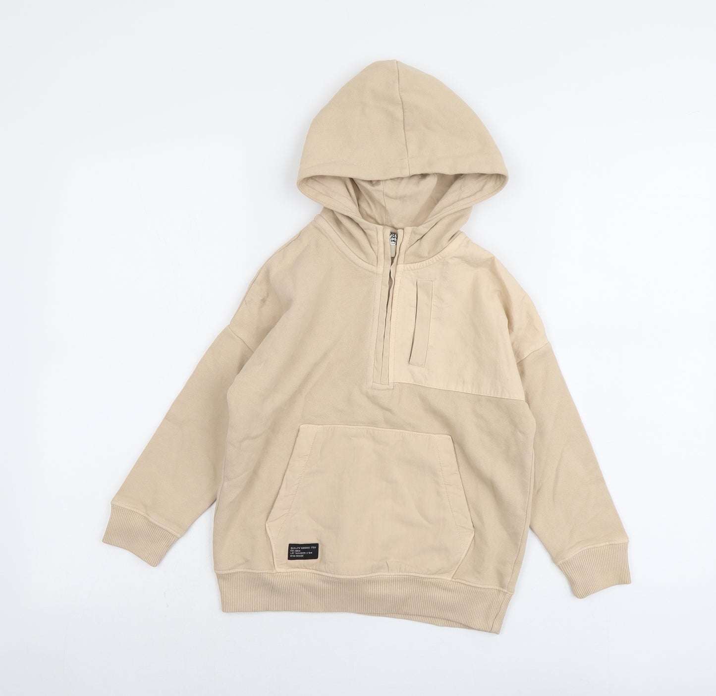 Marks and Spencer Boys Beige Cotton Pullover Hoodie Size 6-7 Years Zip