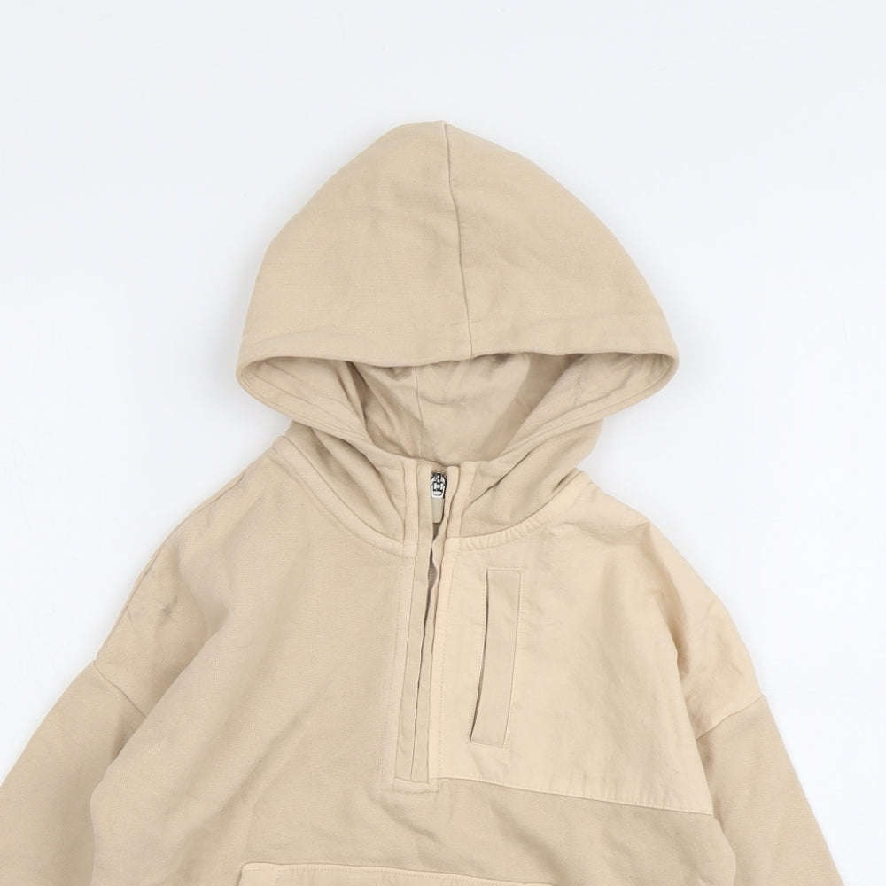 Marks and Spencer Boys Beige Cotton Pullover Hoodie Size 6-7 Years Zip