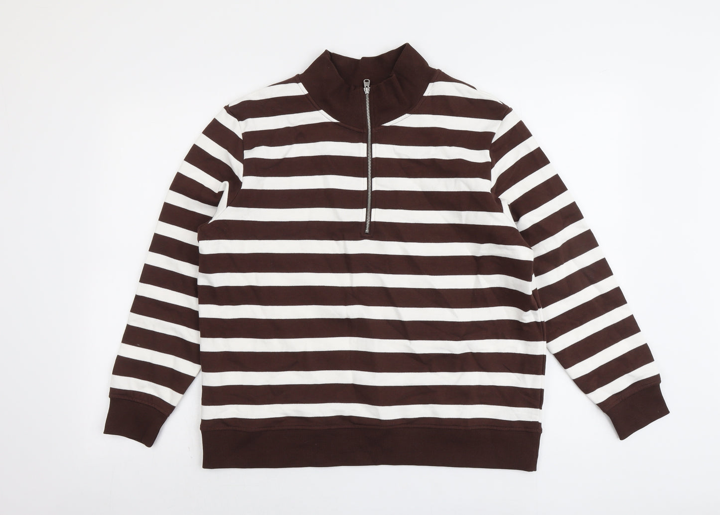 Marks and Spencer Womens Brown Striped Cotton Pullover Sweatshirt Size M Zip