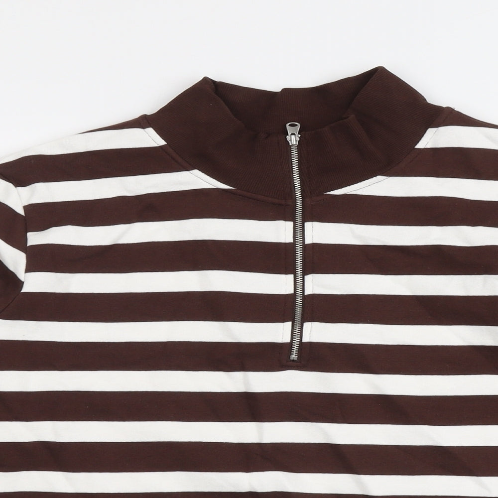 Marks and Spencer Womens Brown Striped Cotton Pullover Sweatshirt Size M Zip