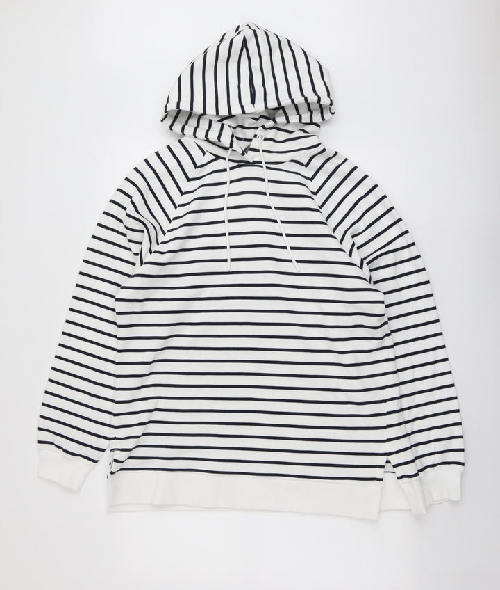 Marks and Spencer Womens Blue Striped Cotton Pullover Hoodie Size M Pullover