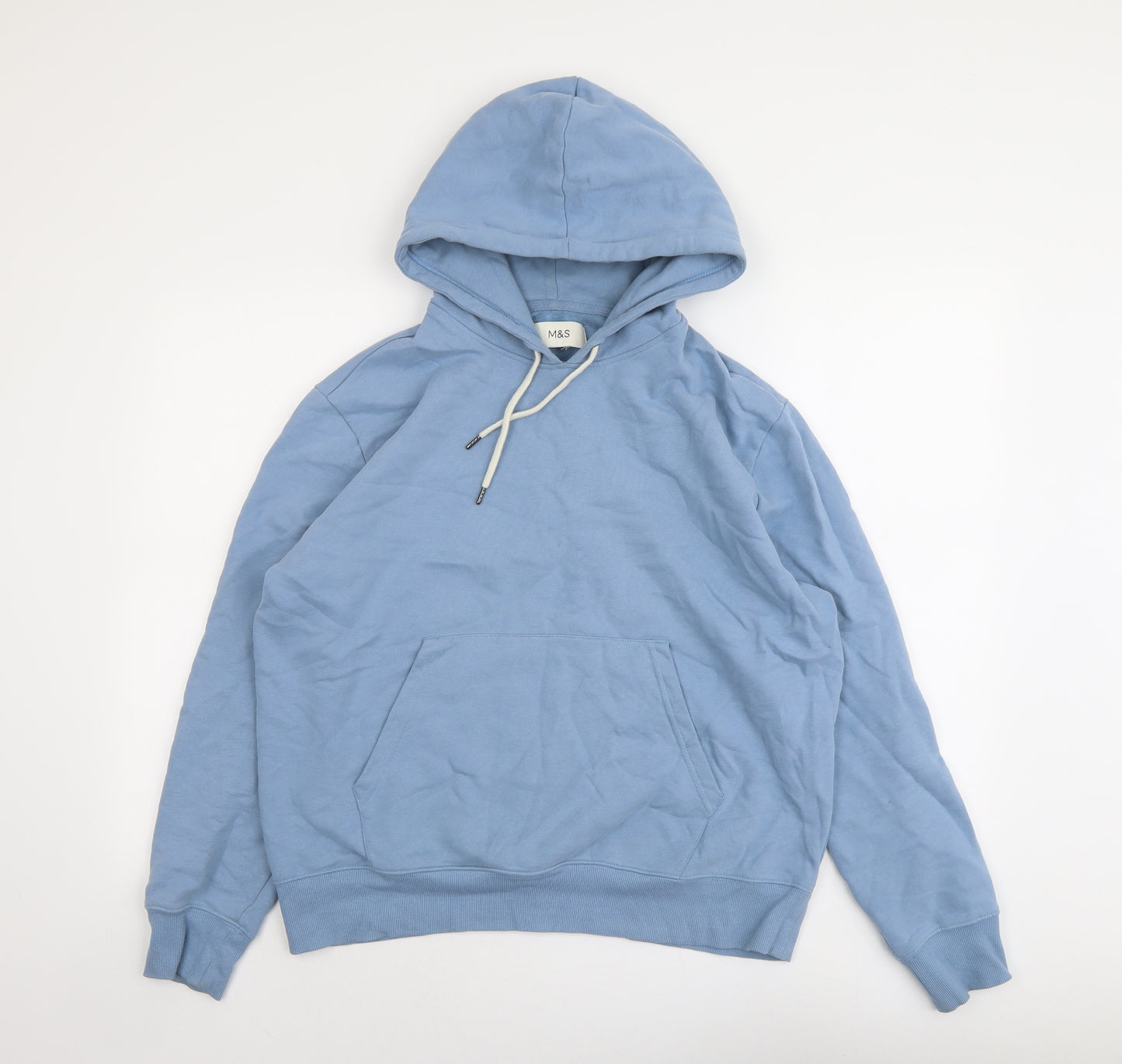 Marks and Spencer Mens Blue Cotton Pullover Hoodie Size L