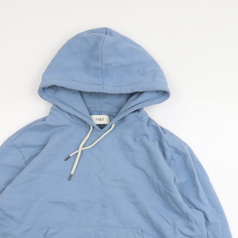 Marks and Spencer Mens Blue Cotton Pullover Hoodie Size L