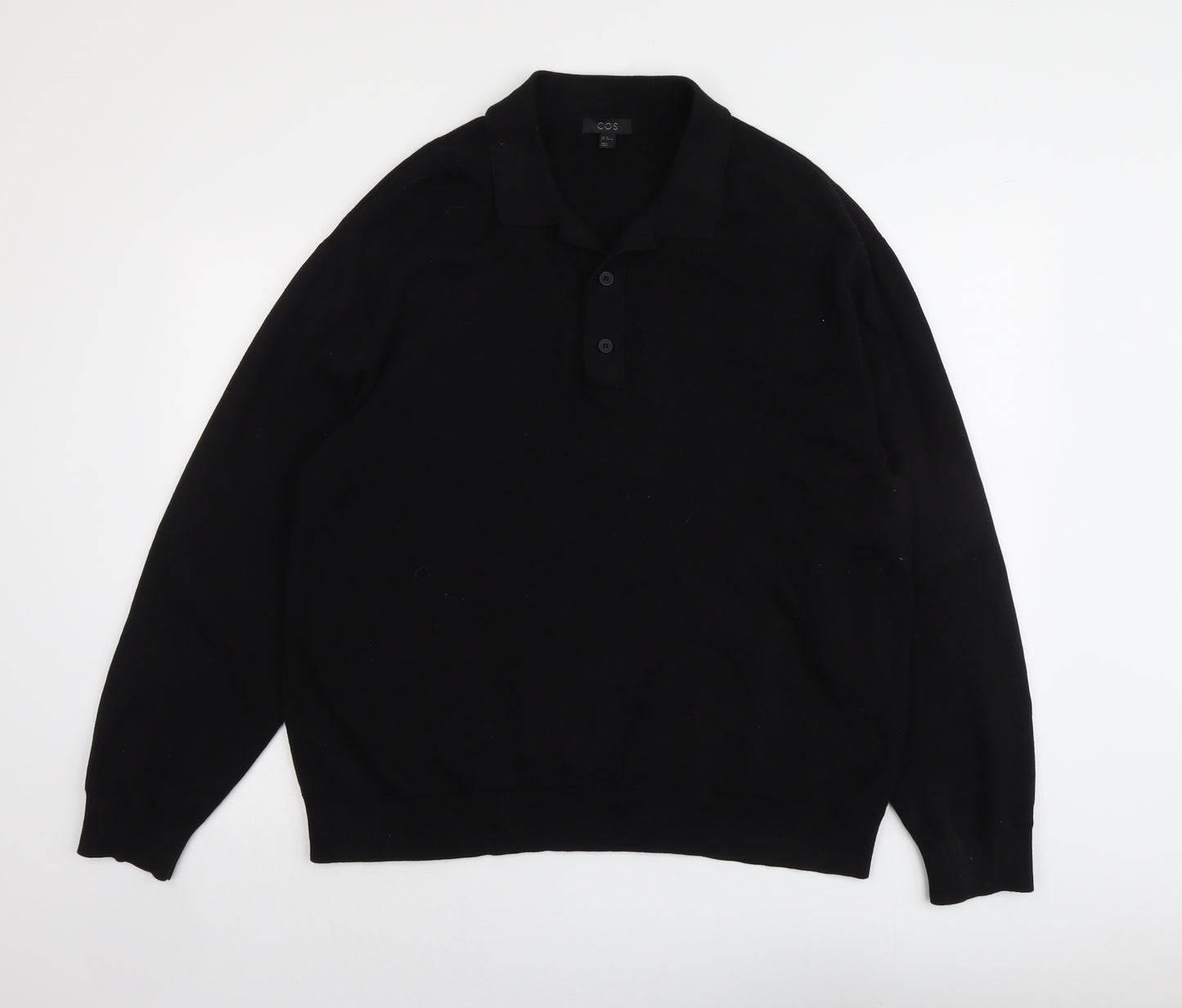 COS Mens Black Cotton Polo Size XL Collared Button