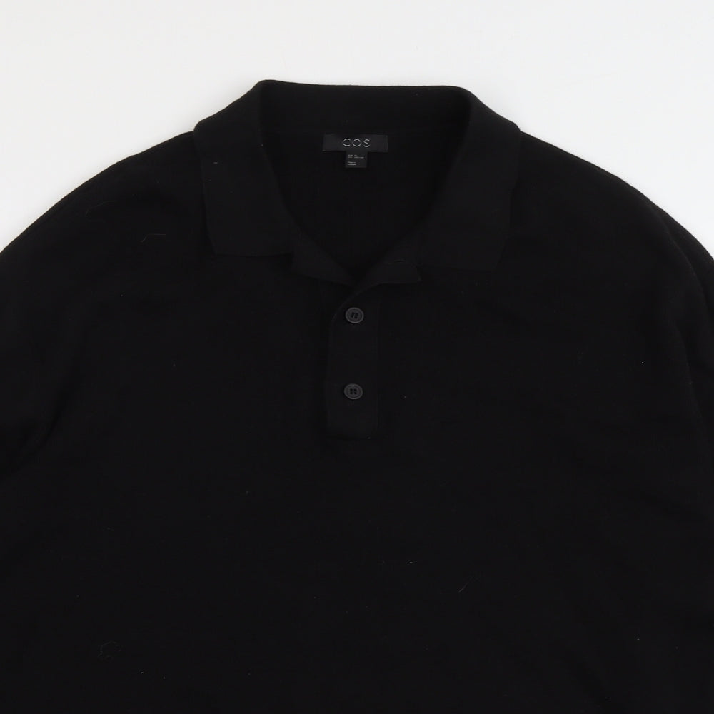 COS Mens Black Cotton Polo Size XL Collared Button
