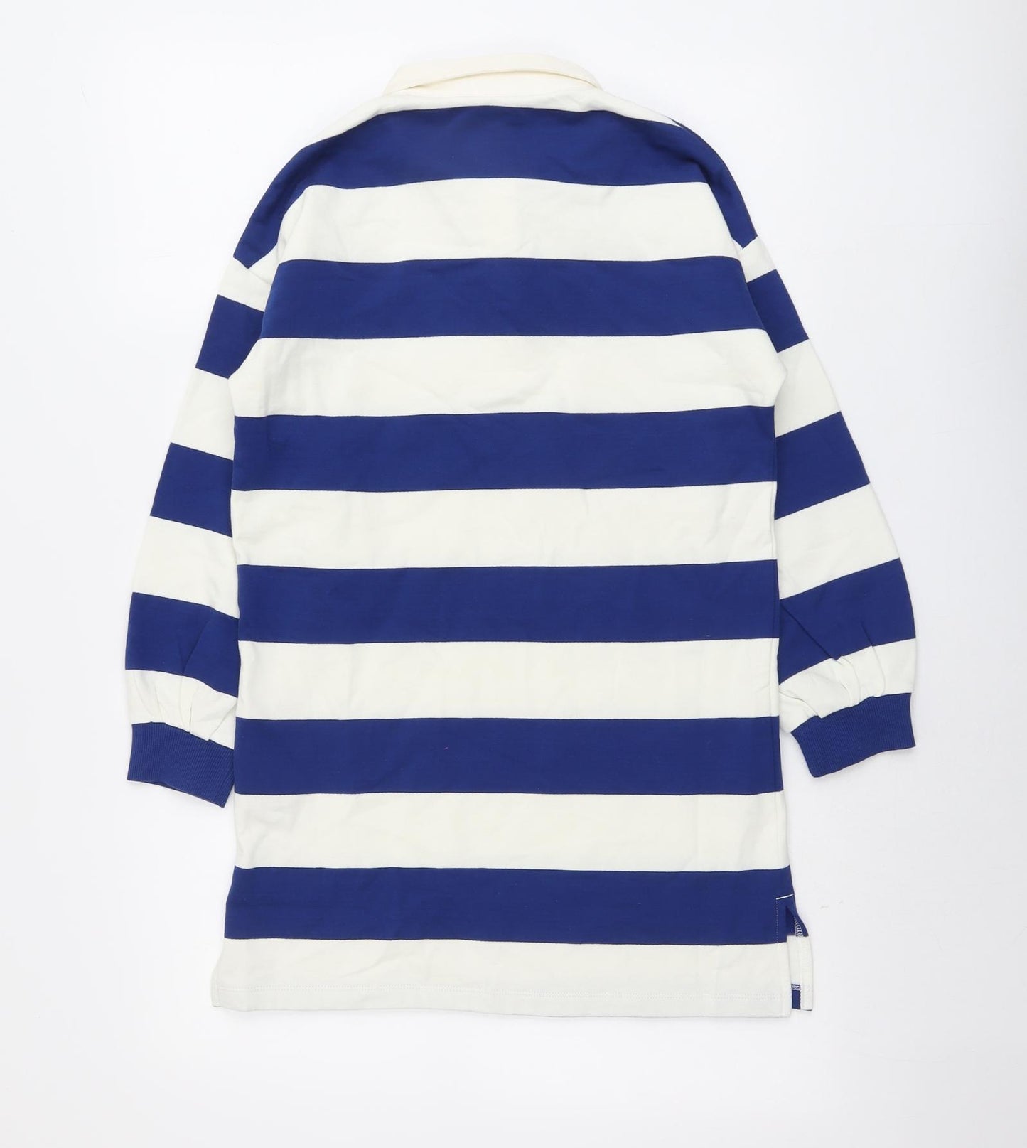 Marks and Spencer Girls Blue Striped Cotton Basic Polo Size 9-10 Years Collared Button