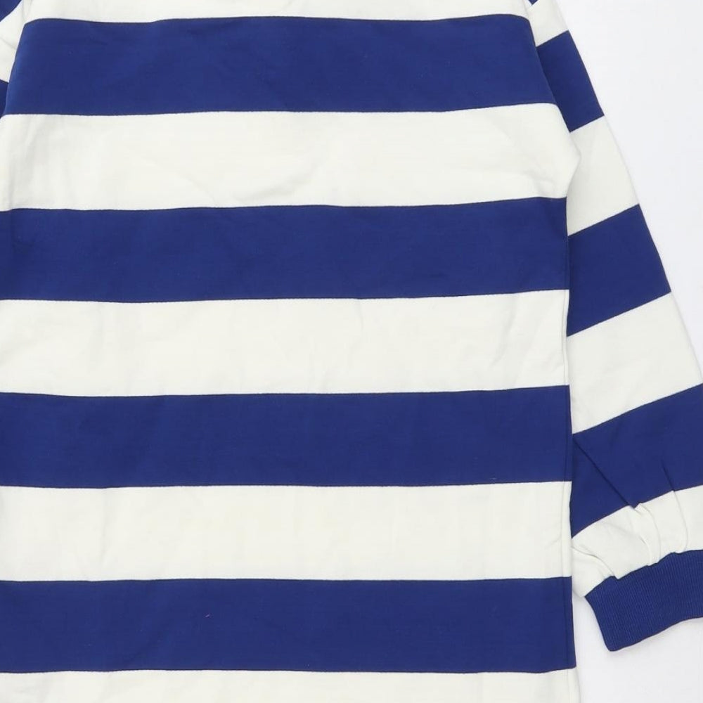 Marks and Spencer Girls Blue Striped Cotton Basic Polo Size 9-10 Years Collared Button