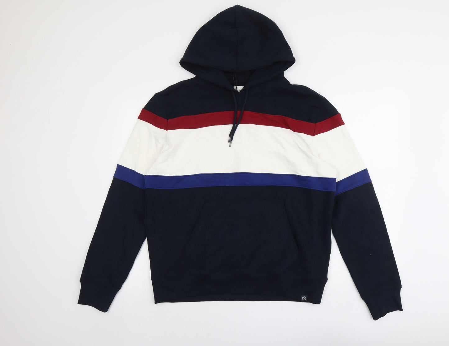 Marks and Spencer Mens Multicoloured Striped Cotton Pullover Hoodie Size M