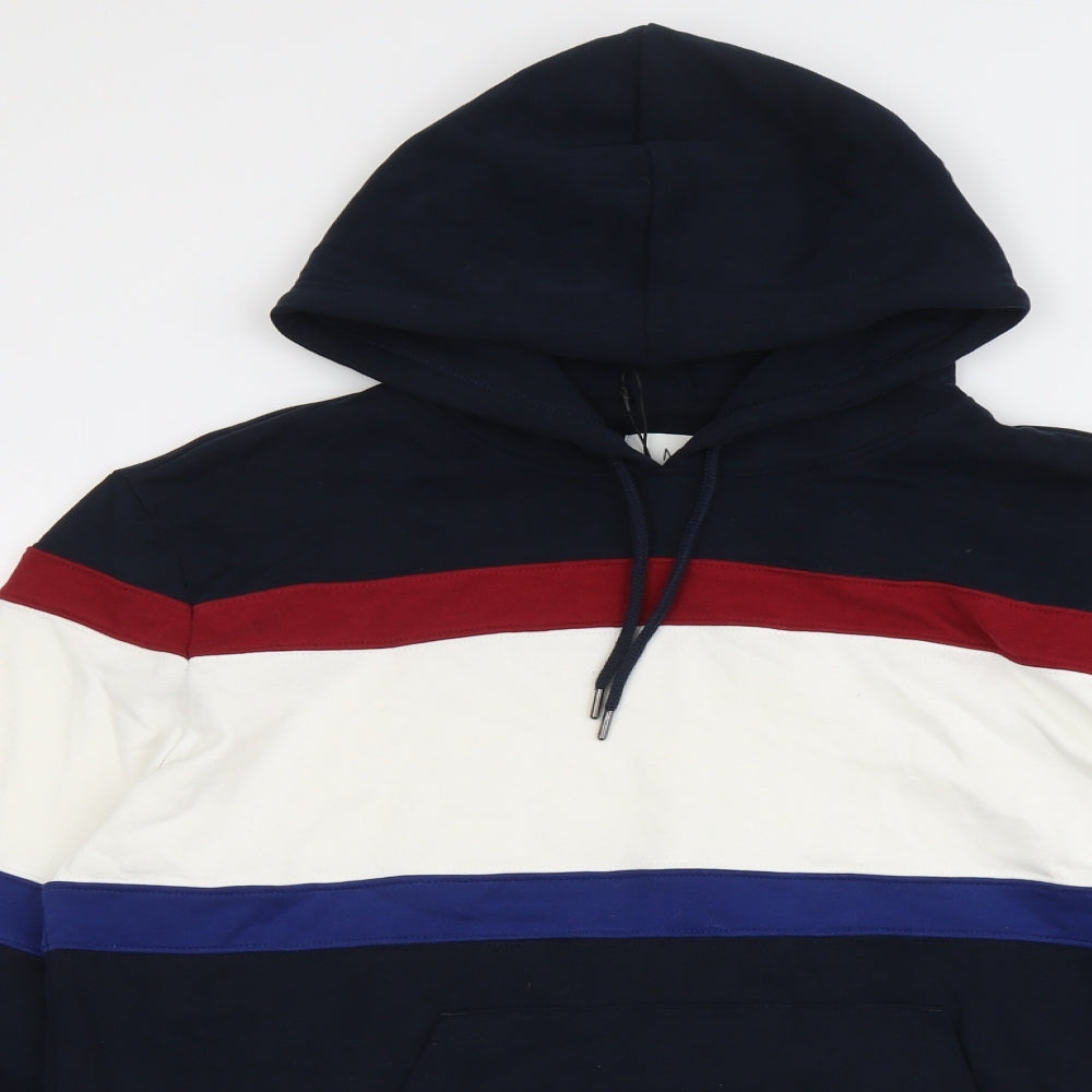 Marks and Spencer Mens Multicoloured Striped Cotton Pullover Hoodie Size M
