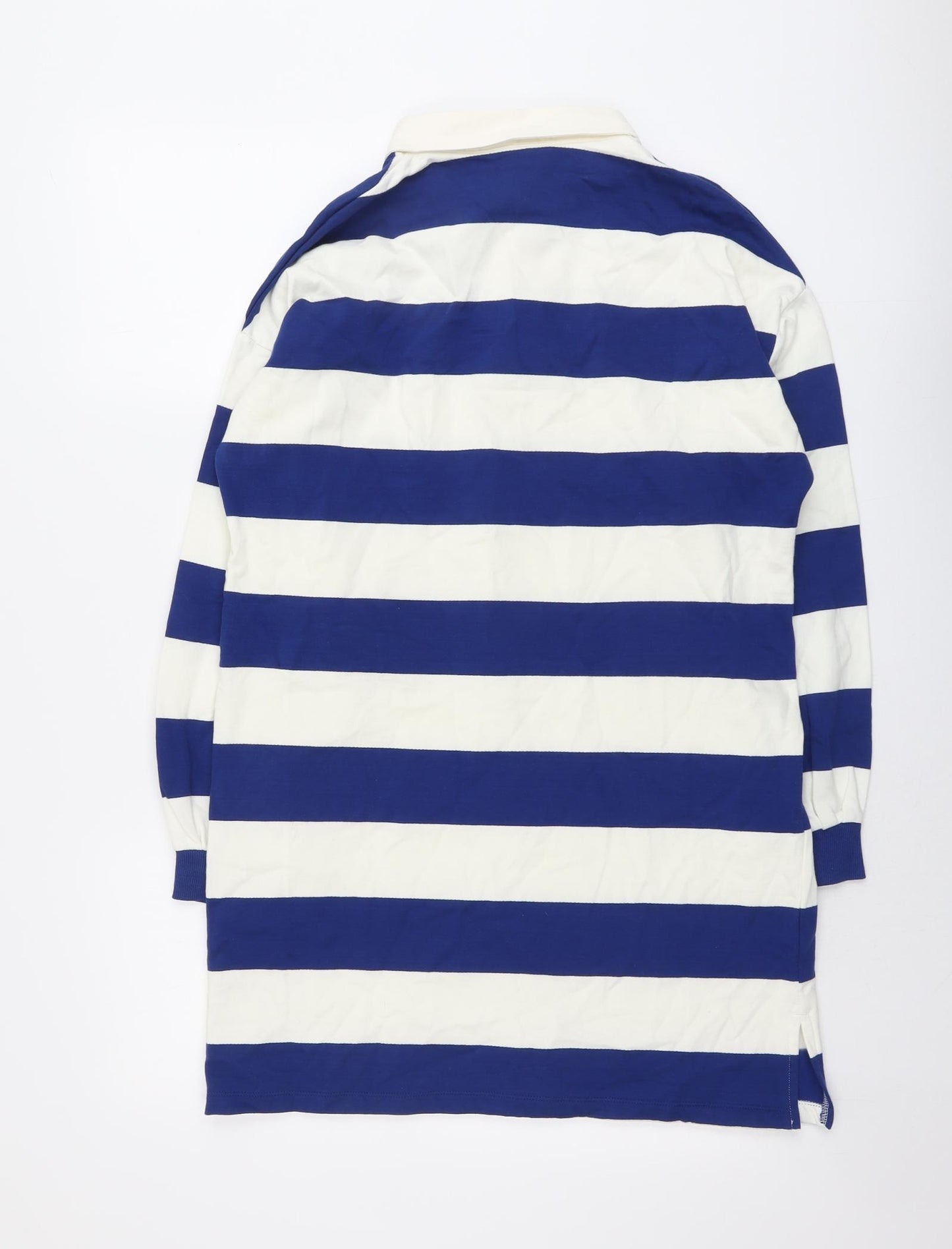 Marks and Spencer Girls Blue Striped Cotton T-Shirt Dress Size 12-13 Years Collared Button