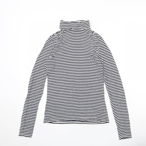 H&M Womens Black Striped Viscose Basic T-Shirt Size S Roll Neck