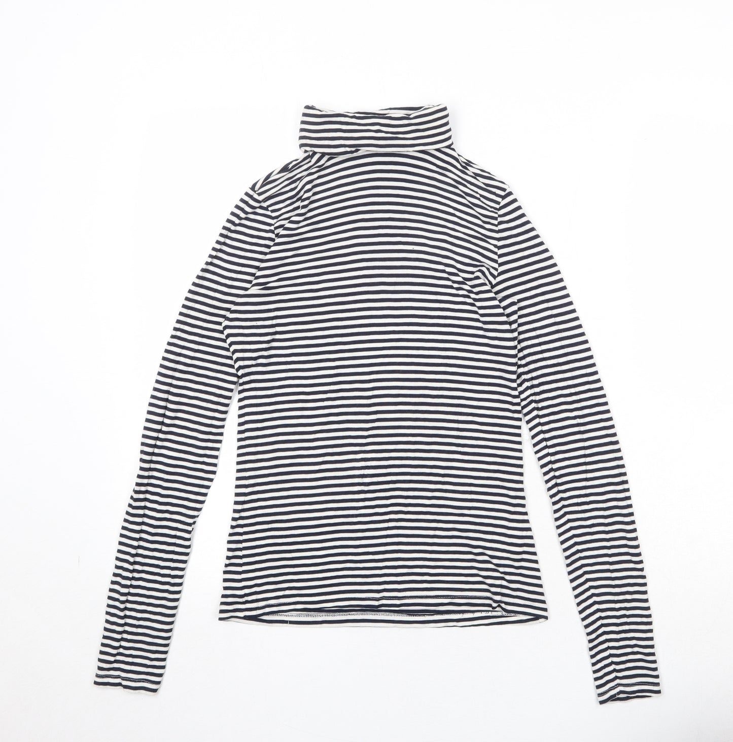 H&M Womens Black Striped Viscose Basic T-Shirt Size S Roll Neck