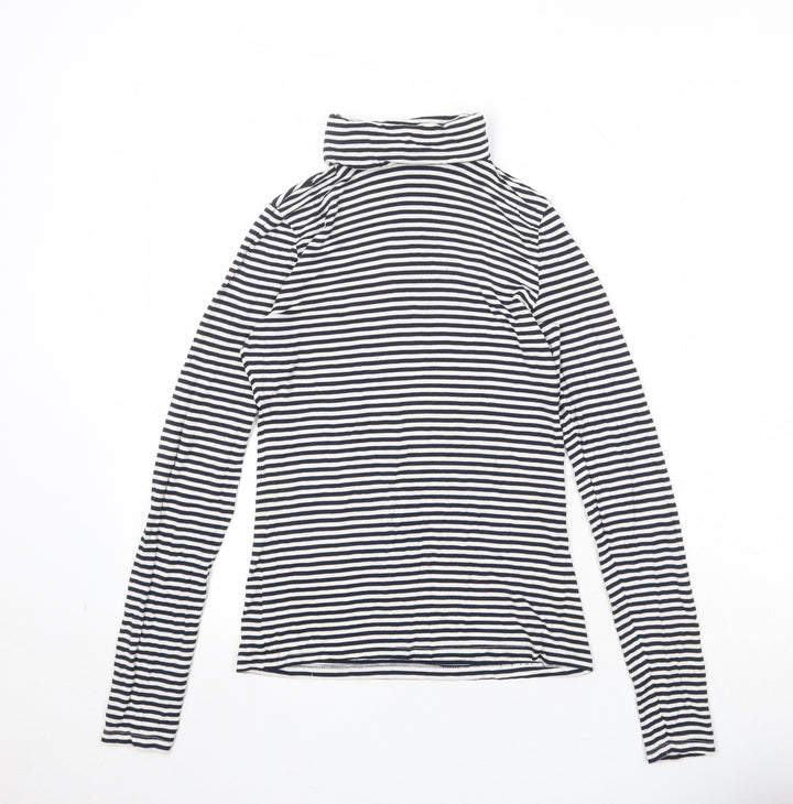 H&M Womens Black Striped Viscose Basic T-Shirt Size S Roll Neck
