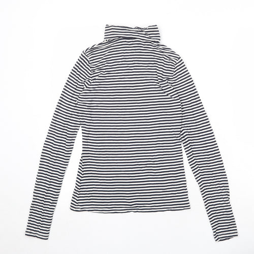 H&M Womens Black Striped Viscose Basic T-Shirt Size S Roll Neck