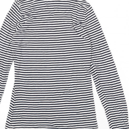 H&M Womens Black Striped Viscose Basic T-Shirt Size S Roll Neck