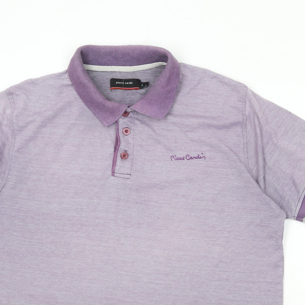 Pierre Cardin Mens Purple Cotton Polo Size L Collared Button
