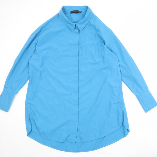 PRETTYLITTLETHING Womens Blue Polyester Shirt Dress Size 12 Collared Button