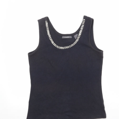 Liz Claiborne Womens Black Cotton Basic Tank Size M Round Neck