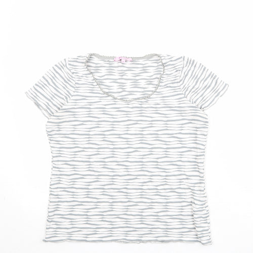Per Una Womens Ivory Geometric Viscose Basic T-Shirt Size 14 Round Neck