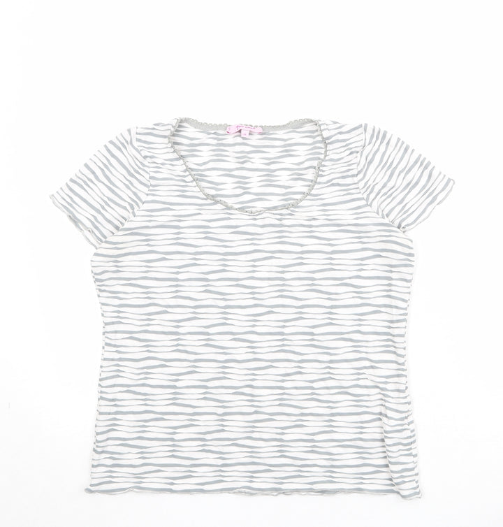 Per Una Womens Ivory Geometric Viscose Basic T-Shirt Size 14 Round Neck